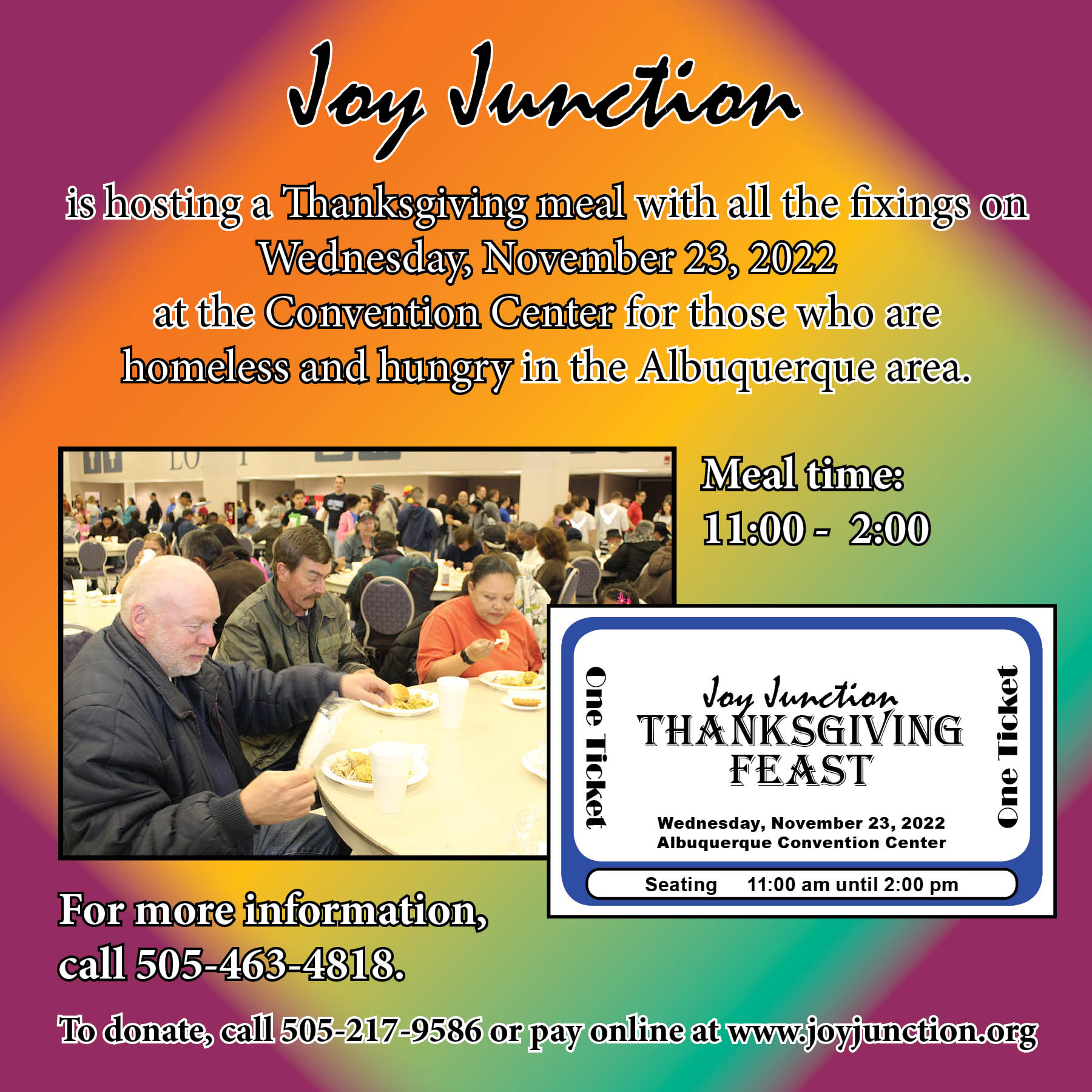 Joy Junction Thanksgiving Feasts for the Homeless Volunteer