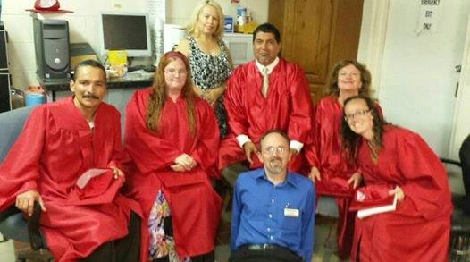 Megan (far right) just before her recent graduation from Joy Junction's nine month life recovery program. Also pictured, program teacher Joel Steen and Joy Junction COO Jennifer Munsey.