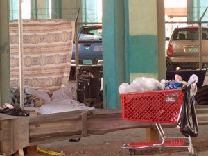 Some homeless people formerly camped out on Iron in Downtown Albuquerque appear to have moved a little further from the Albuquerque Rescue Mission.