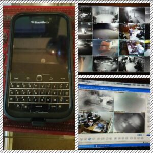 My Blackberry and security camera feeds from Joy Junction in my home office.